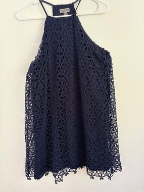 Chelsea28 Navy Crochet Halter Top